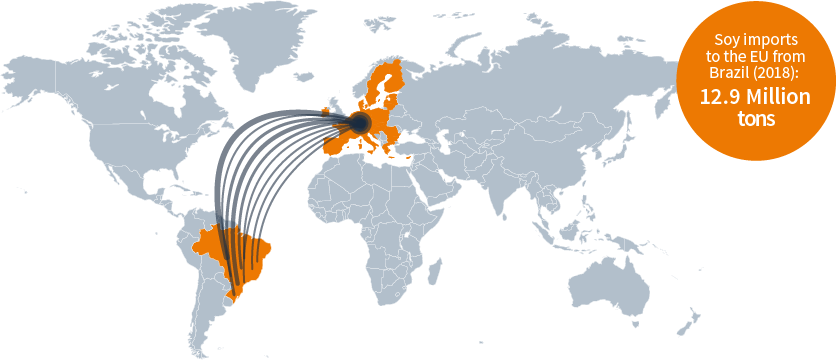 World map with arrows indicating trade flows from Mercosur countries to the European Union.